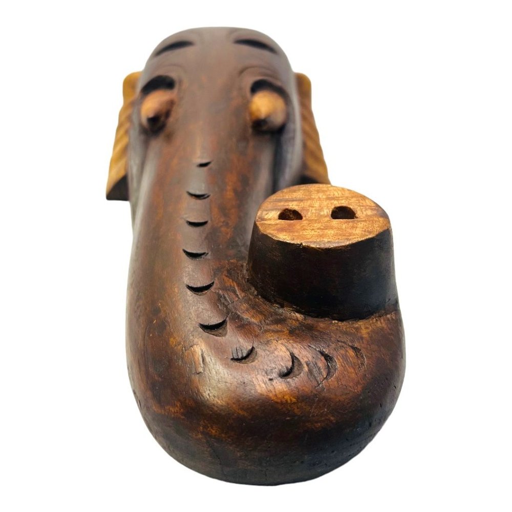 Large 14" x 5.75" Wood Elephant Wall Sconce Hand Carved in India - Picture 7 of 9